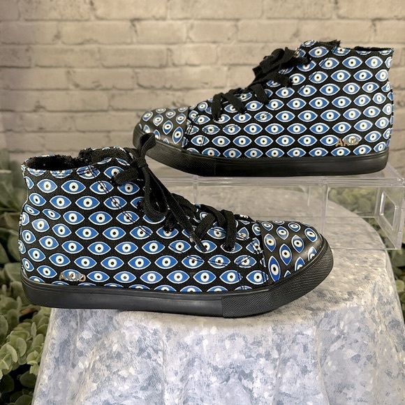 AKID “Anthony Evil Eye” Blue Multi Black Canvas Mid-High Sneakers Boys 5M💙EUC💙 - Picture 3 of 10